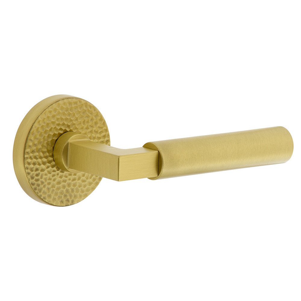 Complete Passage Set  - Circolo Hammered Rosette with Right Handed Contempo Smooth Lever in Satin Brass