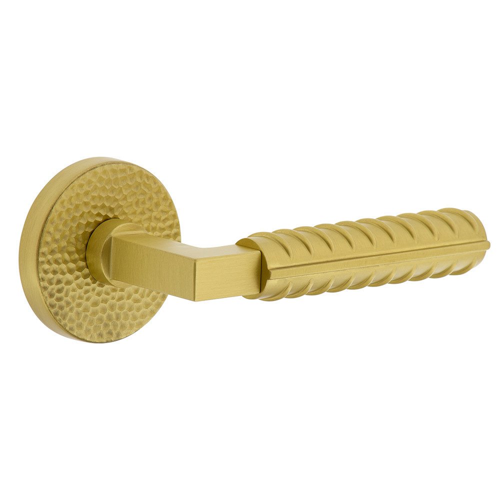Complete Passage Set  - Circolo Hammered Rosette with Right Handed Contempo Rebar Lever in Satin Brass