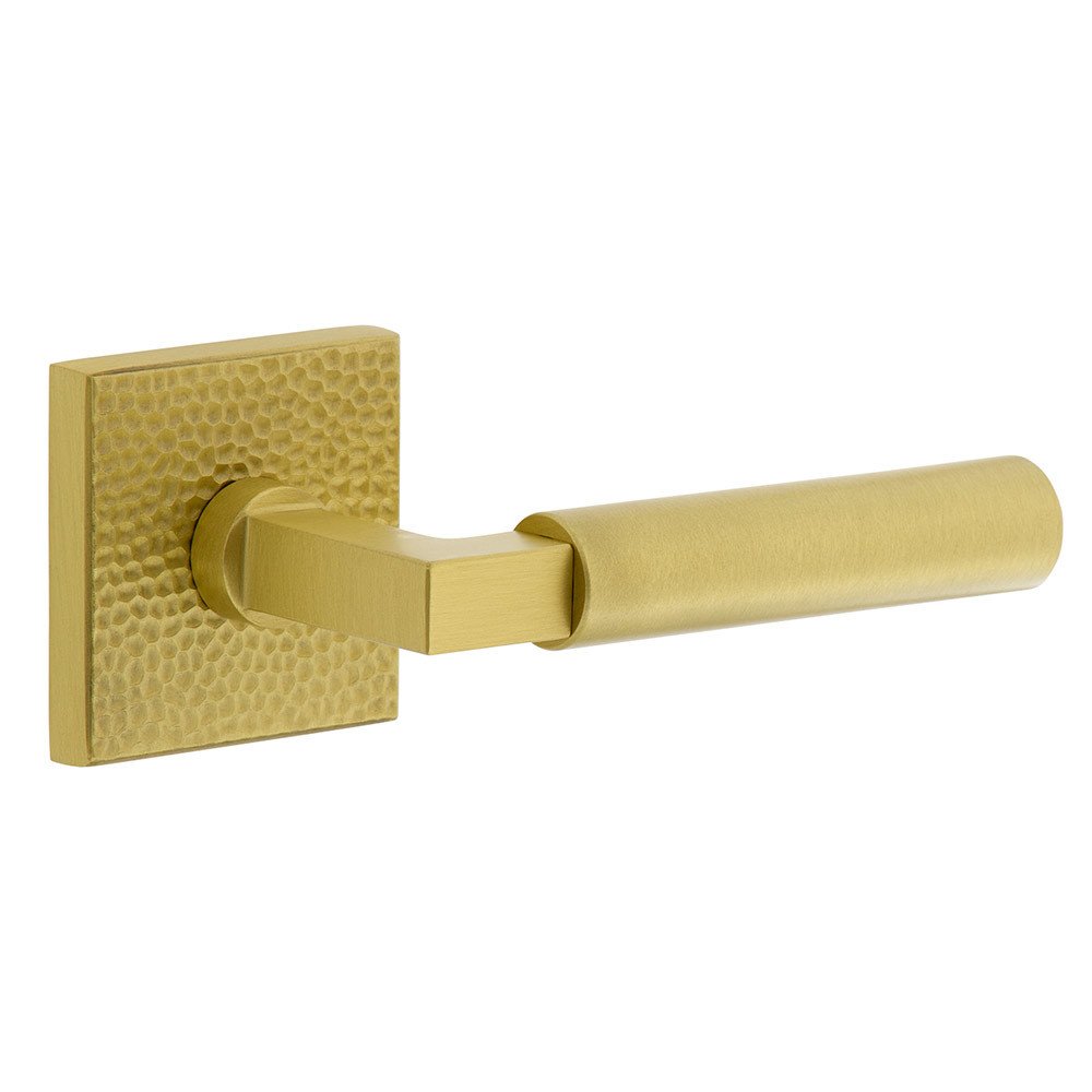 Complete Passage Set  - Quadrato Hammered Rosette with Right Handed Contempo Smooth Lever in Satin Brass