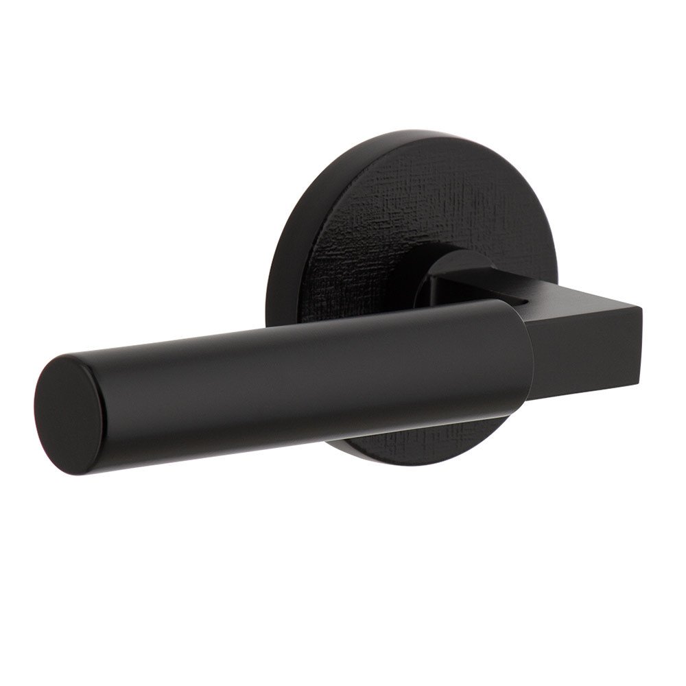Complete Passage Set  - Circolo Linen Rosette with Left Handed Contempo Smooth Lever  in Satin Black