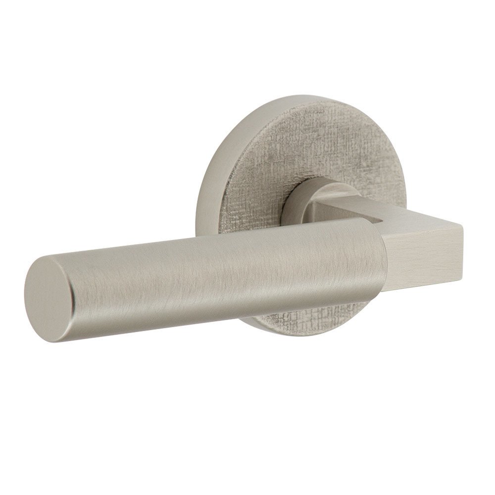 Complete Passage Set  - Circolo Linen Rosette with Left Handed Contempo Smooth Lever  in Satin Nickel