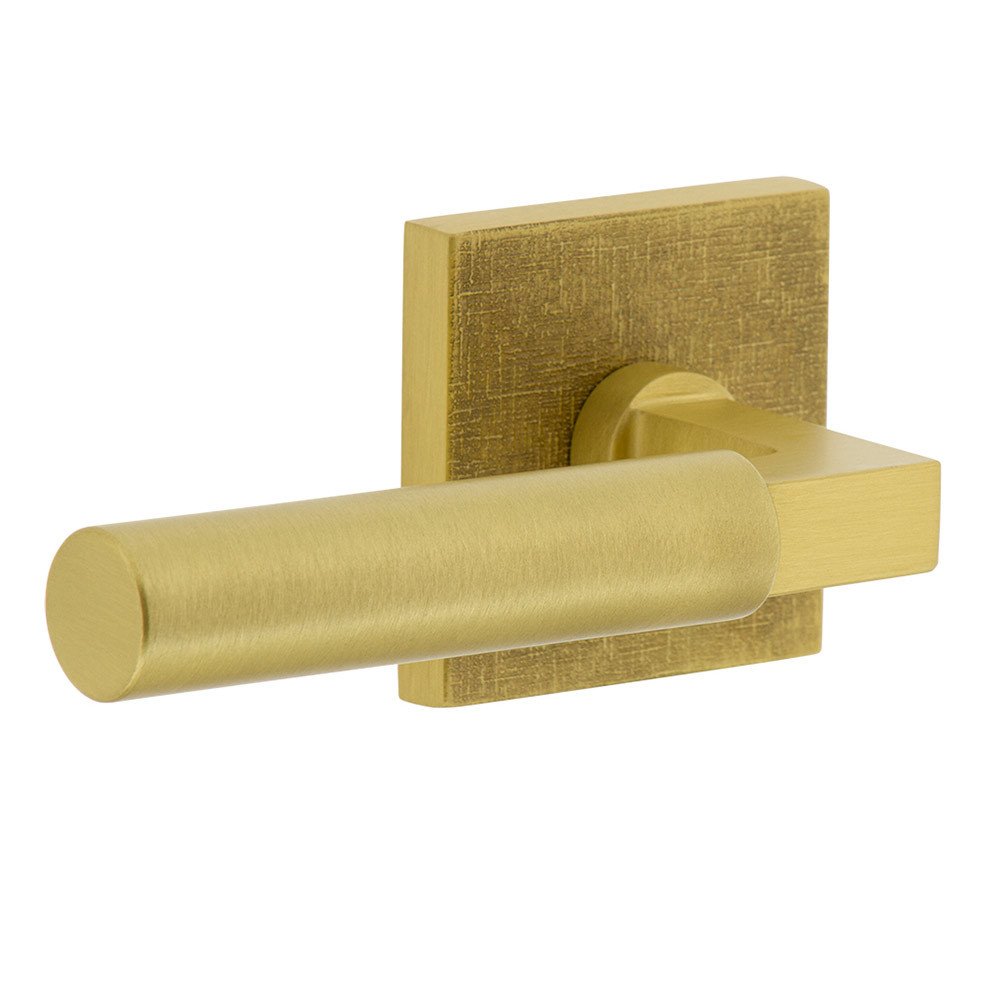 Complete Passage Set  - Quadrato Linen Rosette with Left Handed Contempo Smooth Lever  in Satin Brass