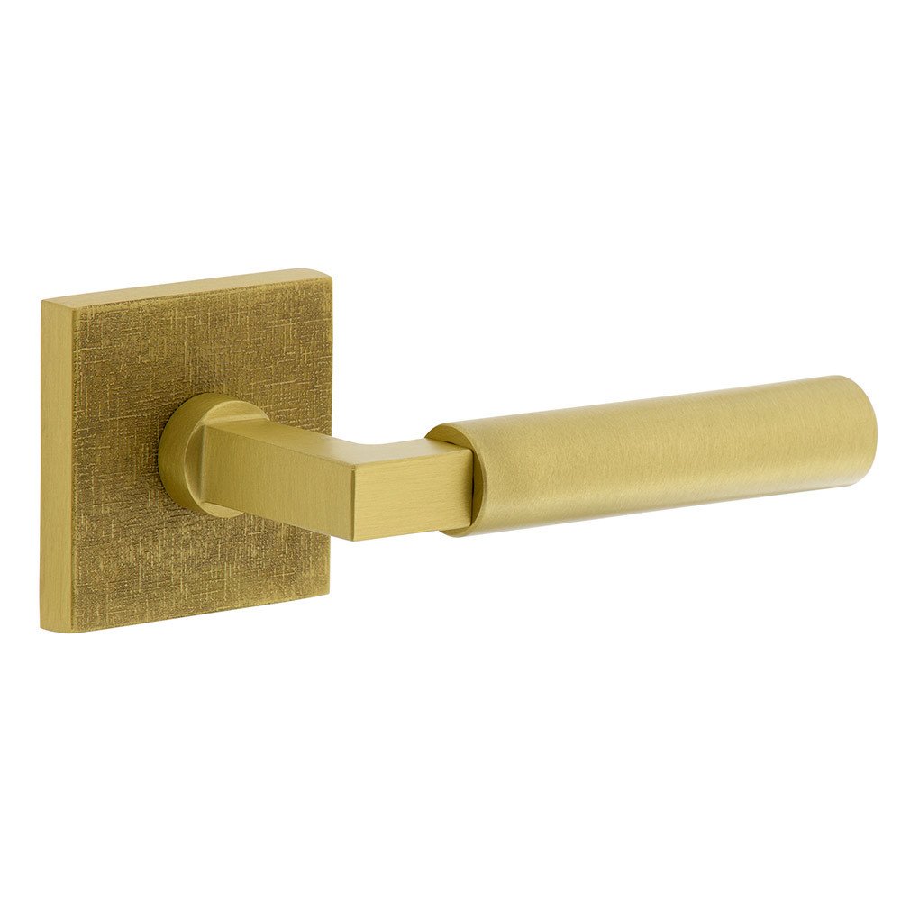 Complete Passage Set  - Quadrato Linen Rosette with Right Handed Contempo Smooth Lever in Satin Brass