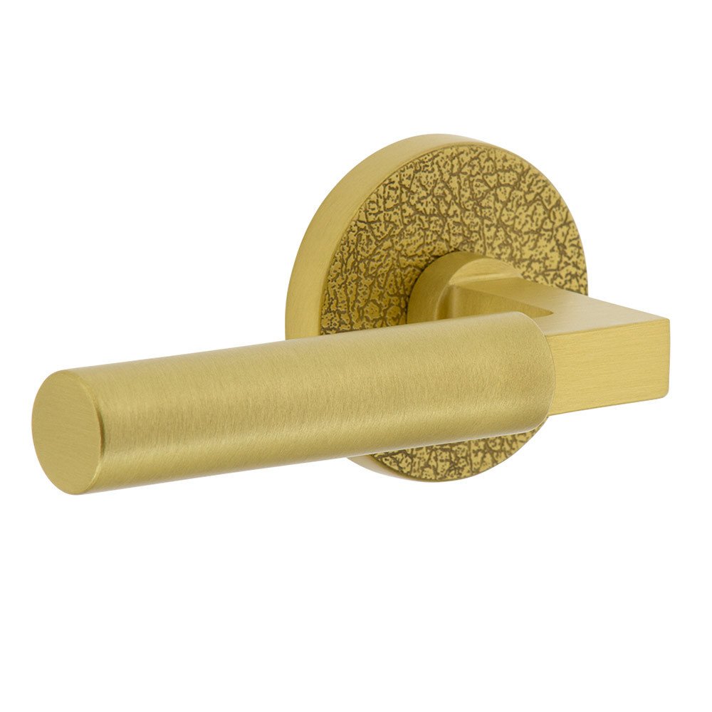 Complete Passage Set  - Circolo Leather Rosette with Left Handed Contempo Smooth Lever  in Satin Brass