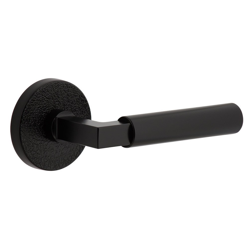 Complete Passage Set  - Circolo Leather Rosette with Right Handed Contempo Smooth Lever in Satin Black