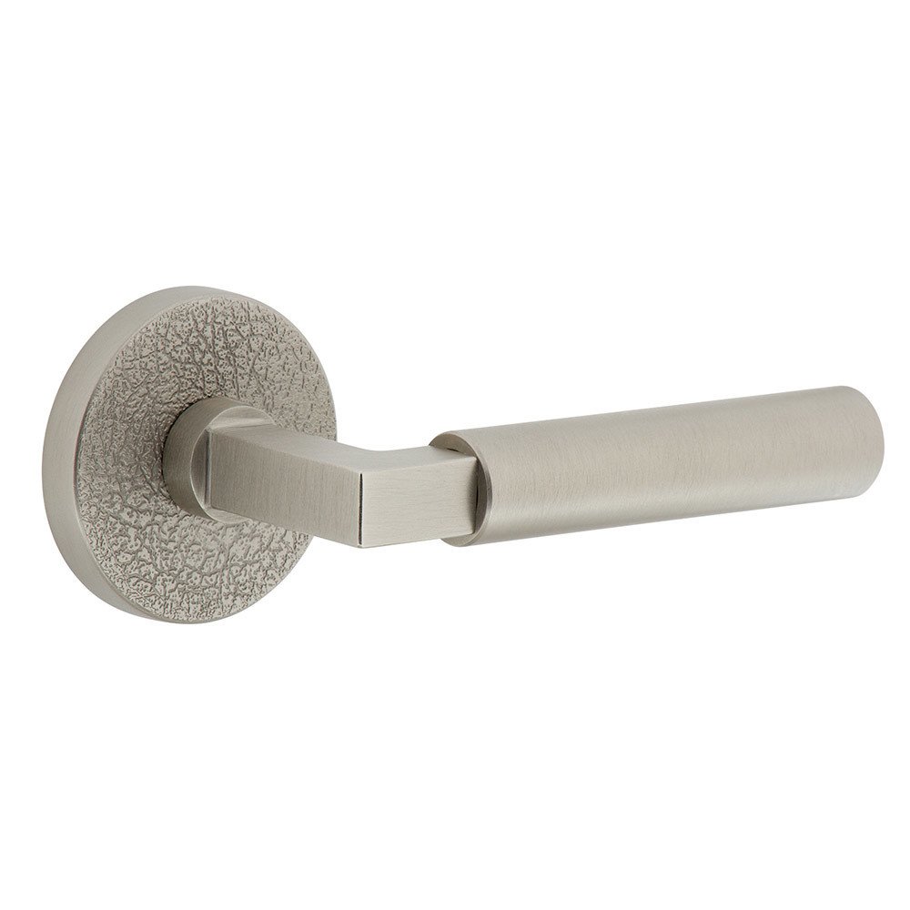 Complete Passage Set  - Circolo Leather Rosette with Right Handed Contempo Smooth Lever in Satin Nickel
