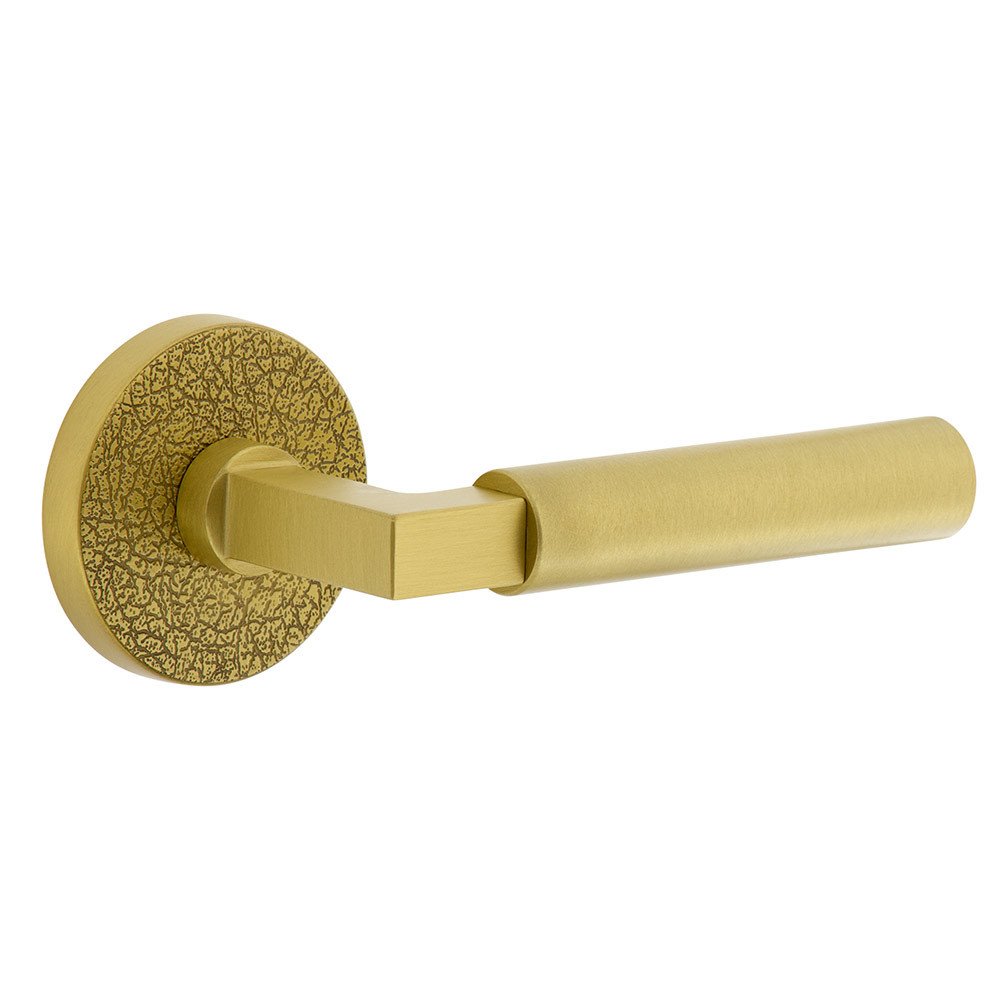 Complete Passage Set  - Circolo Leather Rosette with Right Handed Contempo Smooth Lever  in Satin Brass