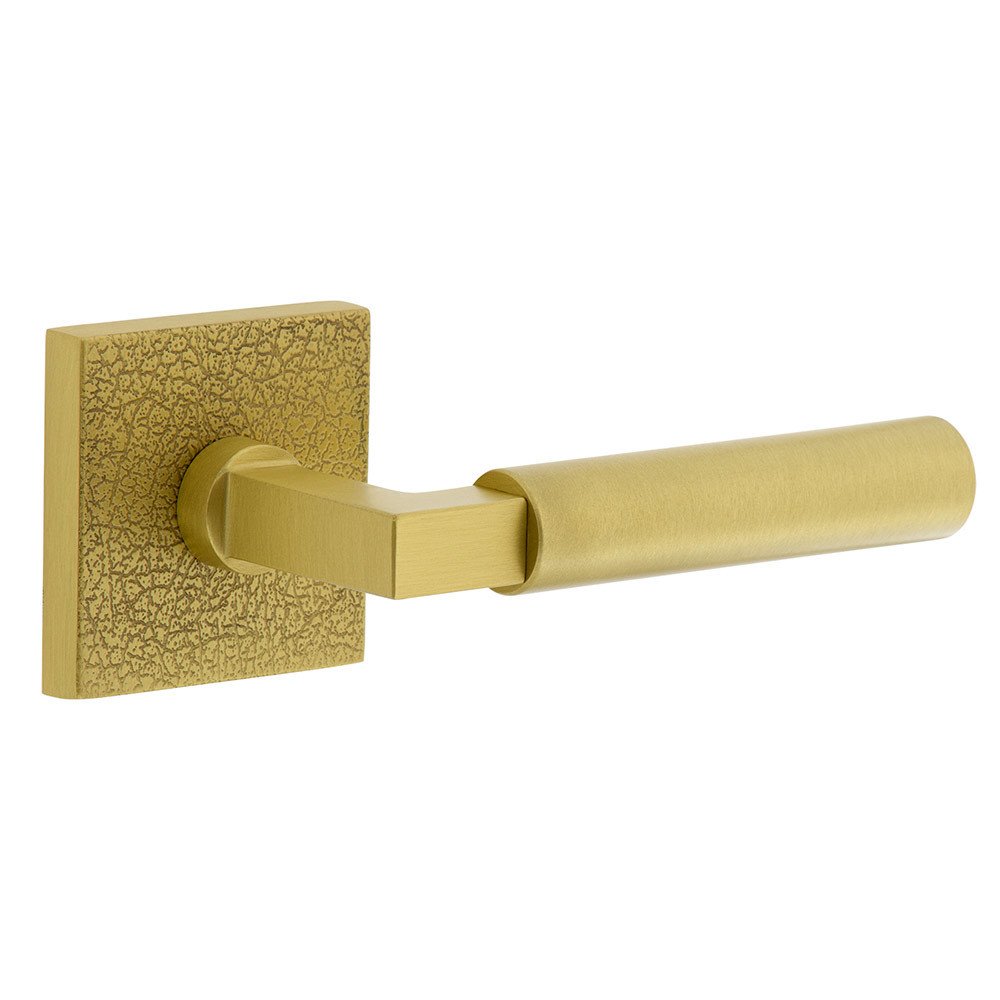 Complete Passage Set  - Quadrato Leather Rosette with Right Handed Contempo Smooth Lever in Satin Brass