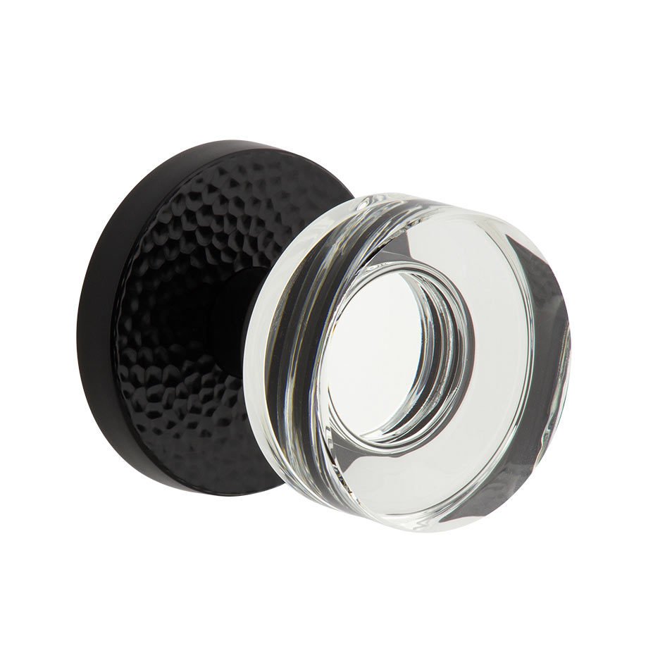 Complete Privacy Set - Circolo Hammered Rosette with Circolo Crystal Knob in Satin Black