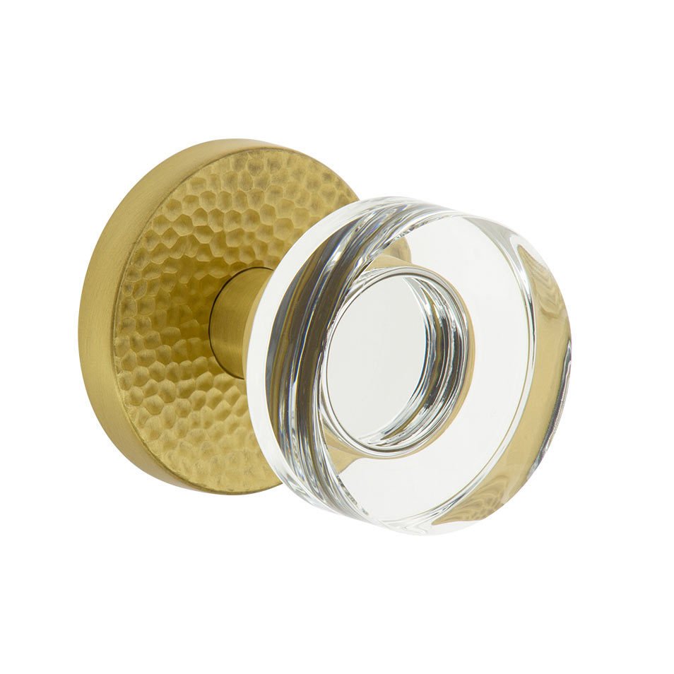 Complete Privacy Set - Circolo Hammered Rosette with Circolo Crystal Knob in Satin Brass