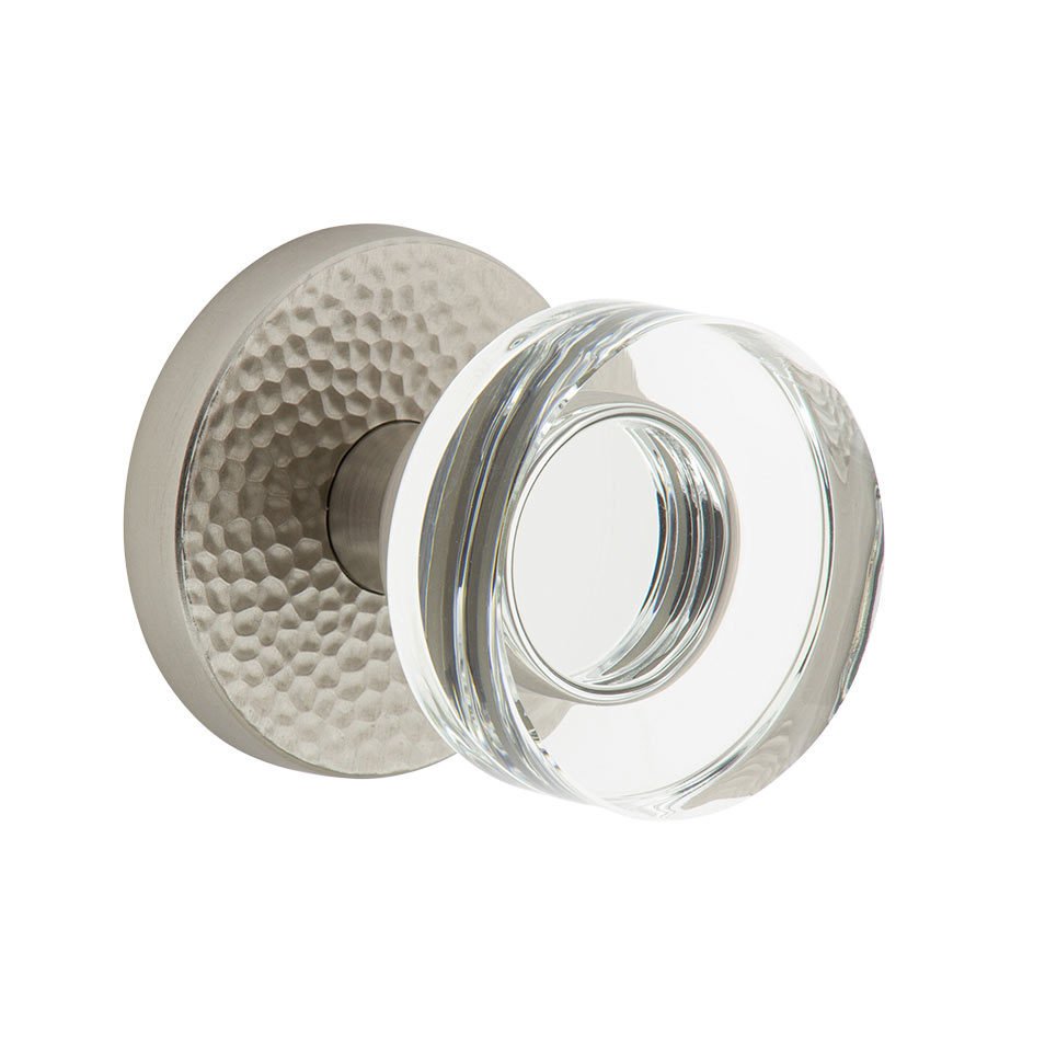 Complete Privacy Set - Circolo Hammered Rosette with Circolo Crystal Knob in Satin Nickel