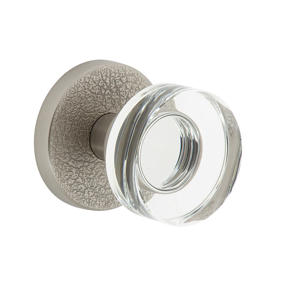 Complete Privacy Set - Circolo Leather Rosette with Circolo Crystal Knob in Satin Nickel