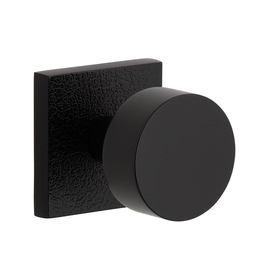 Complete Privacy Set - Quadrato Leather Rosette with Circolo Brass Knob in Satin Black