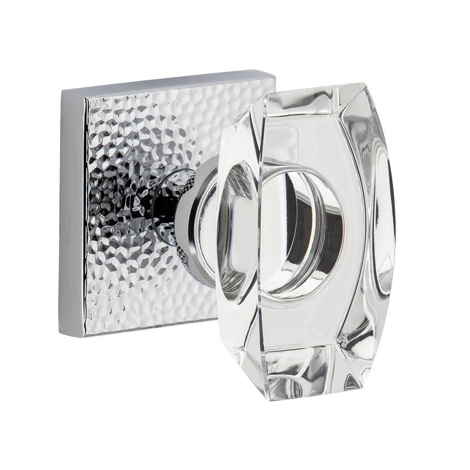 Complete Privacy Set - Quadrato Hammered Rosette with Stella Crystal Knob in Bright Chrome