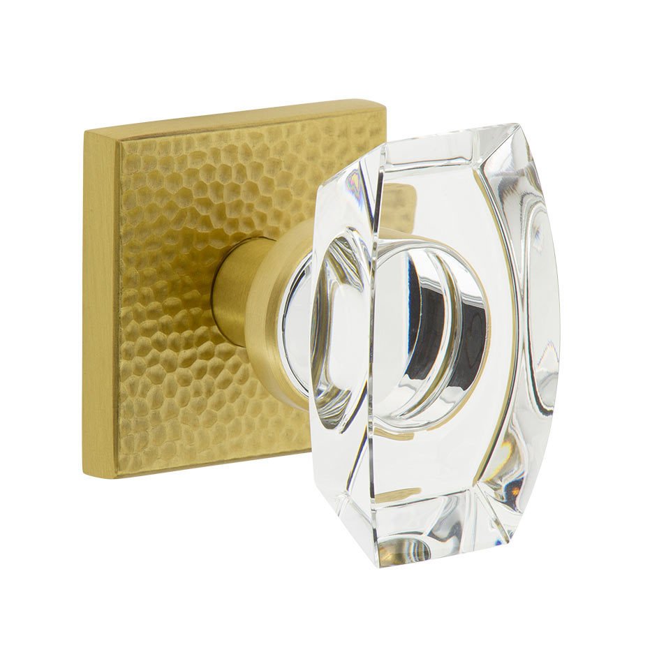 Complete Privacy Set - Quadrato Hammered Rosette with Stella Crystal Knob in Satin Brass