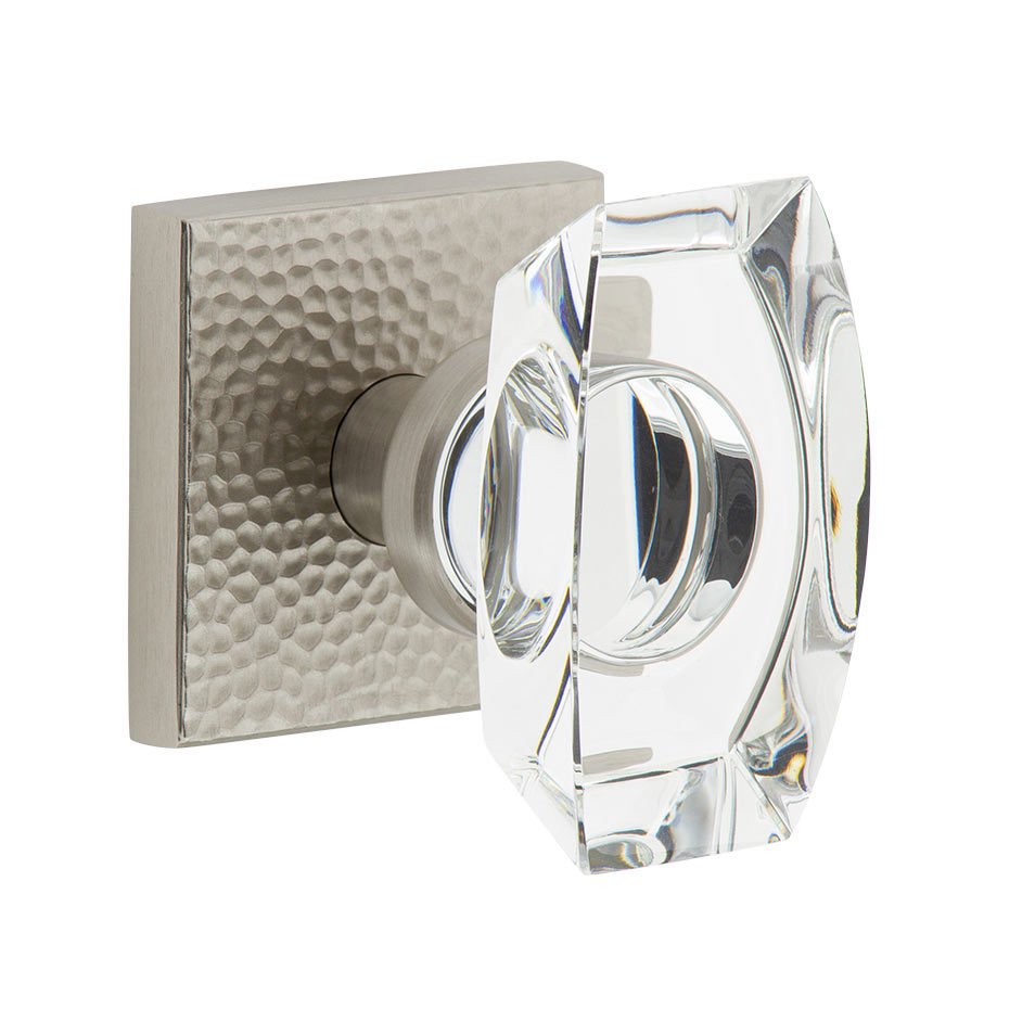Complete Privacy Set - Quadrato Hammered Rosette with Stella Crystal Knob in Satin Nickel