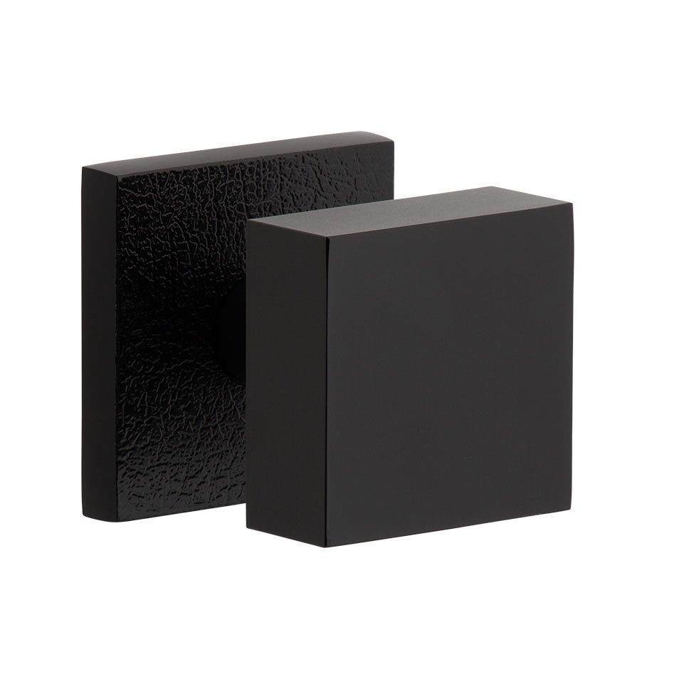 Complete Privacy Set - Quadrato Leather Rosette with Quadrato Brass Knob in Satin Black