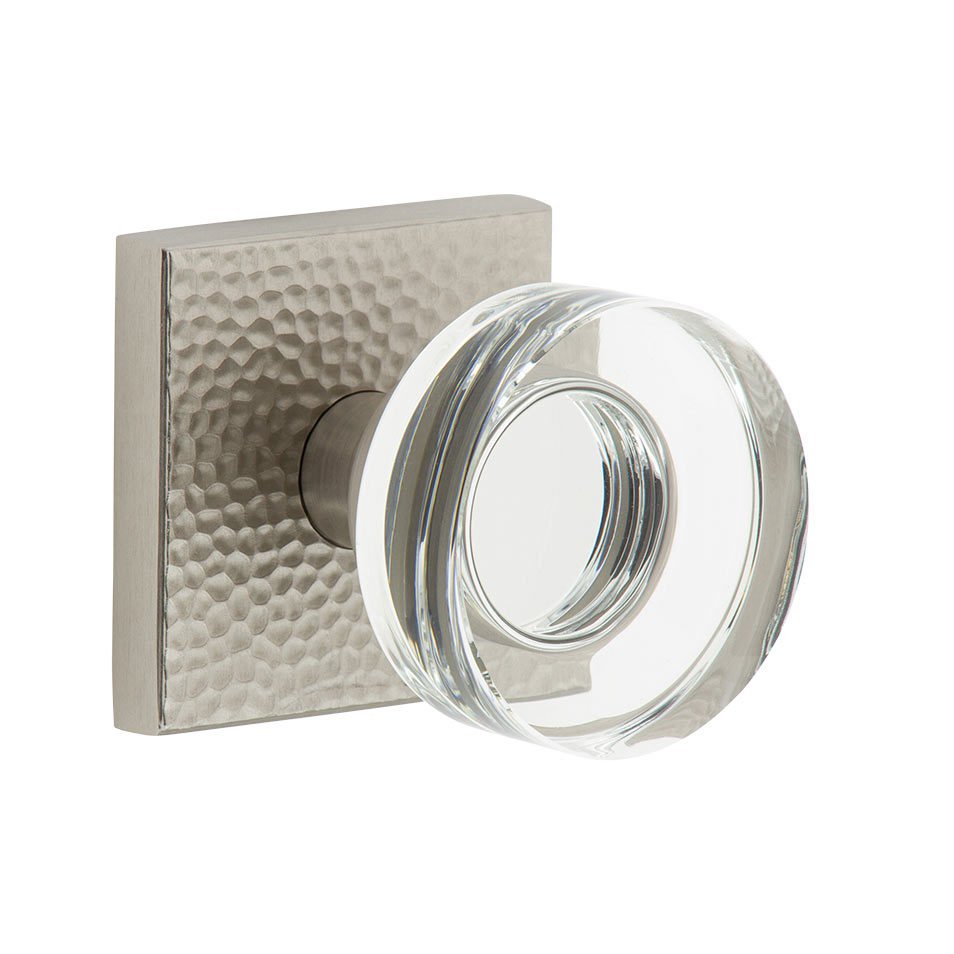 Complete Privacy Set - Quadrato Hammered Rosette with Circolo Crystal Knob in Satin Nickel
