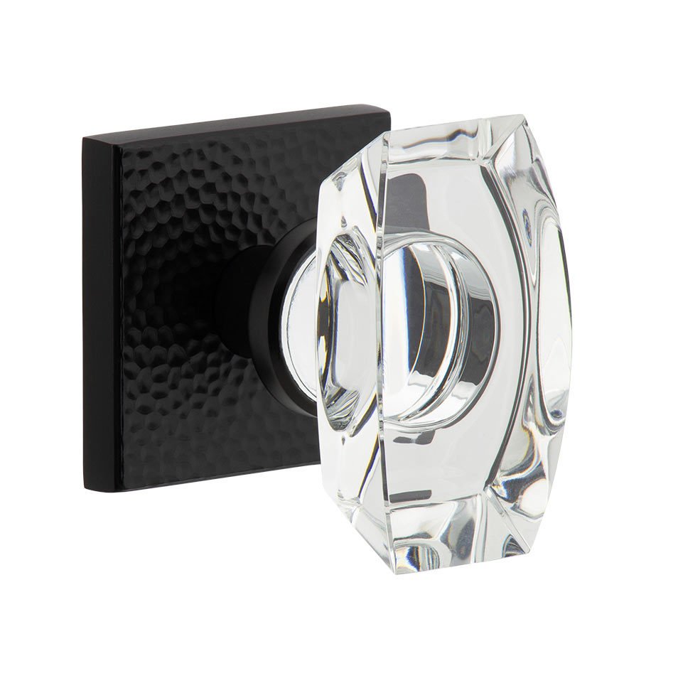 Complete Privacy Set - Quadrato Hammered Rosette with Stella Crystal Knob in Satin Black