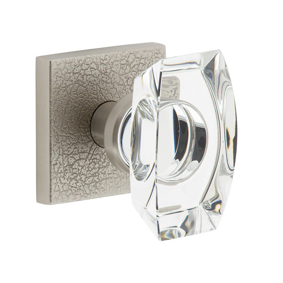Complete Privacy Set - Quadrato Leather Rosette with Stella Crystal Knob in Satin Nickel