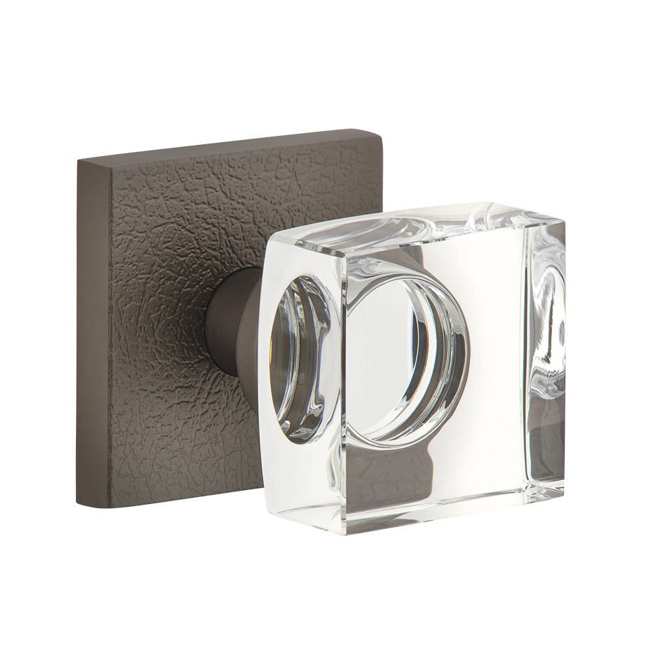 Complete Privacy Set - Quadrato Leather Rosette with Quadrato Crystal Knob in Titanium Gray