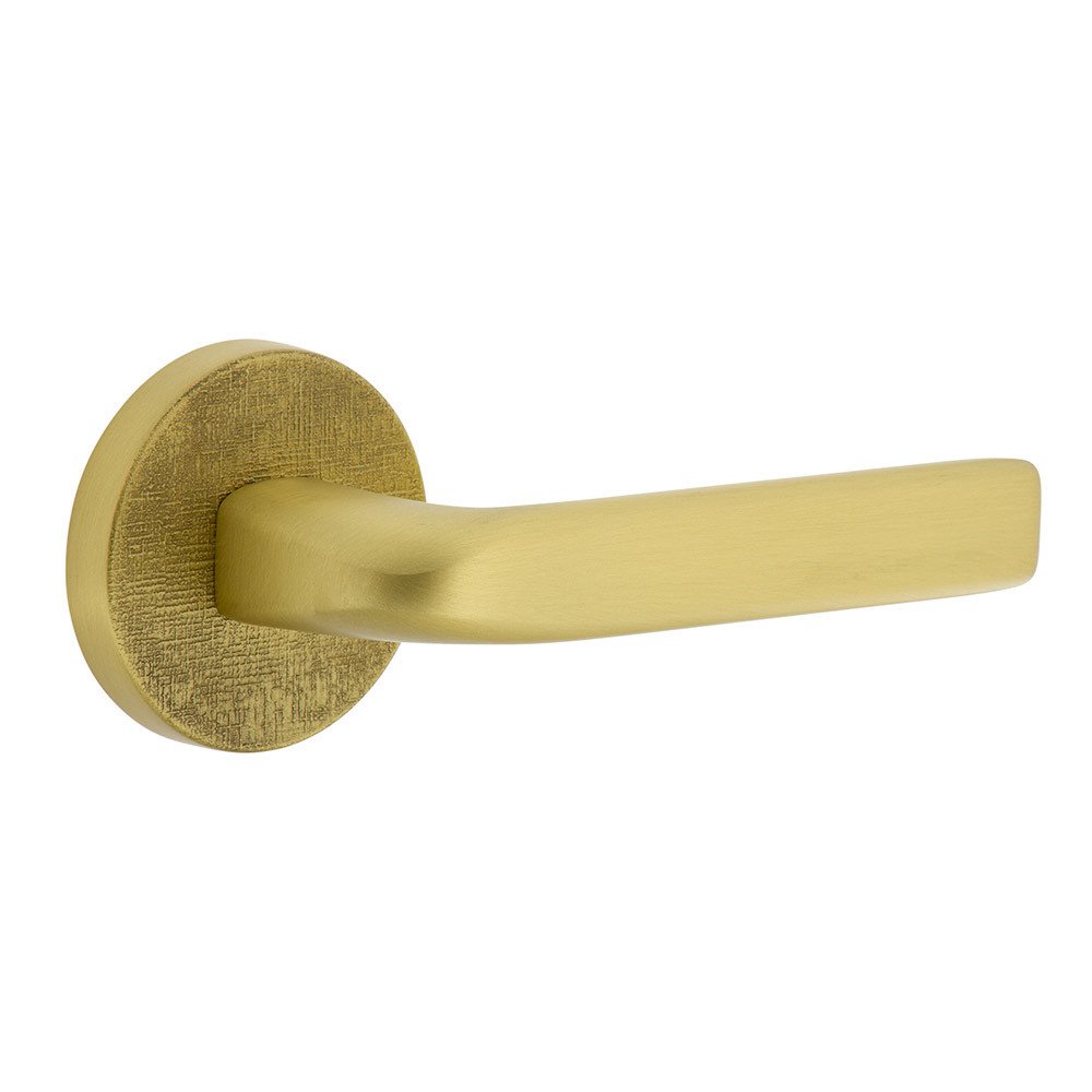 Complete Privacy Set - Circolo Linen Rosette with Right Handed Bella Lever in Satin Brass