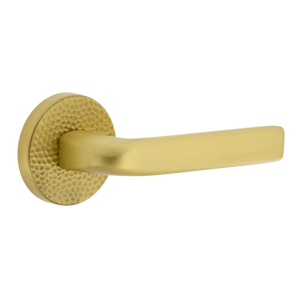 Complete Privacy Set - Circolo Hammered Rosette with Right Handed Bella Lever in Satin Brass