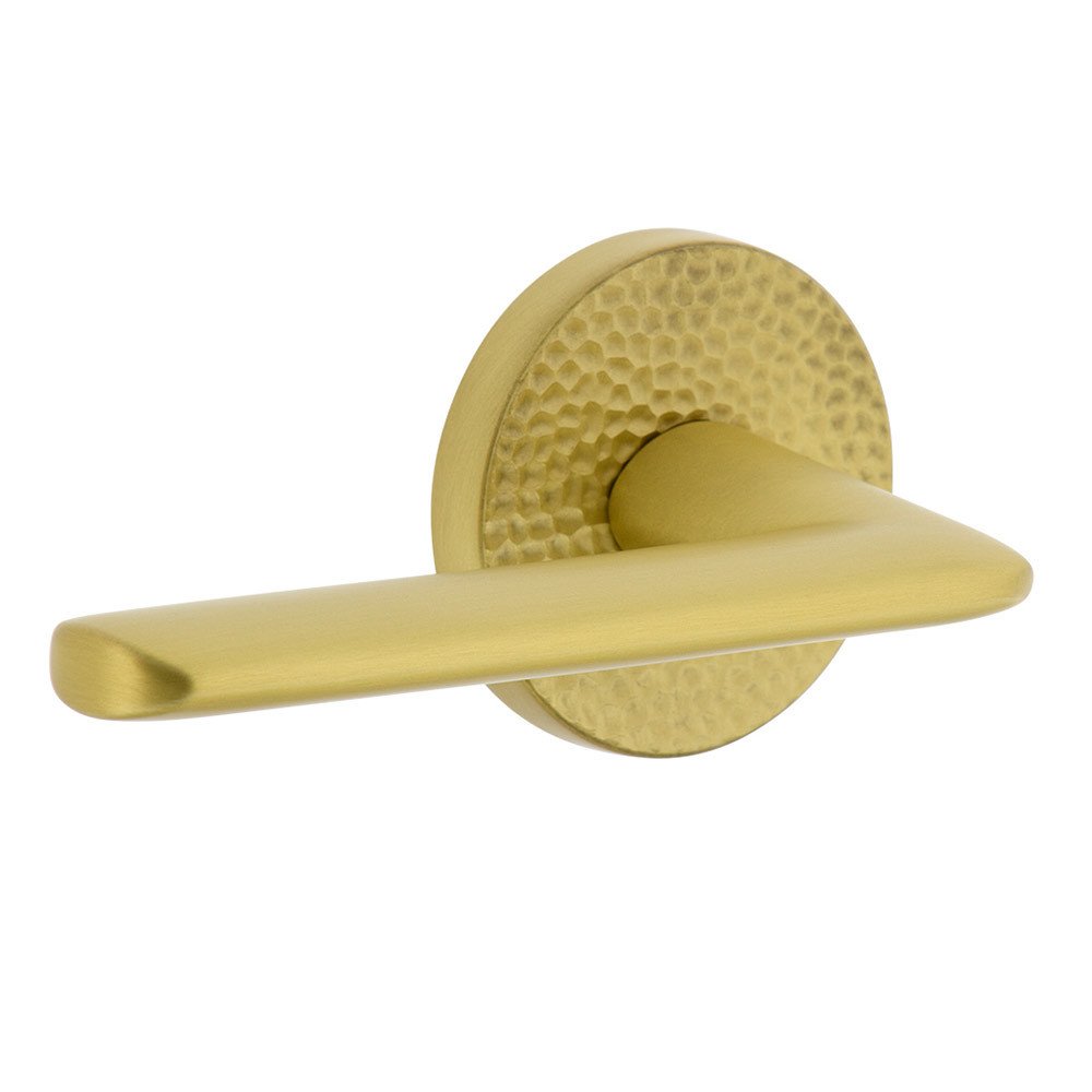 Complete Privacy Set - Circolo Hammered Rosette with Left Handed Brezza Lever in Satin Brass
