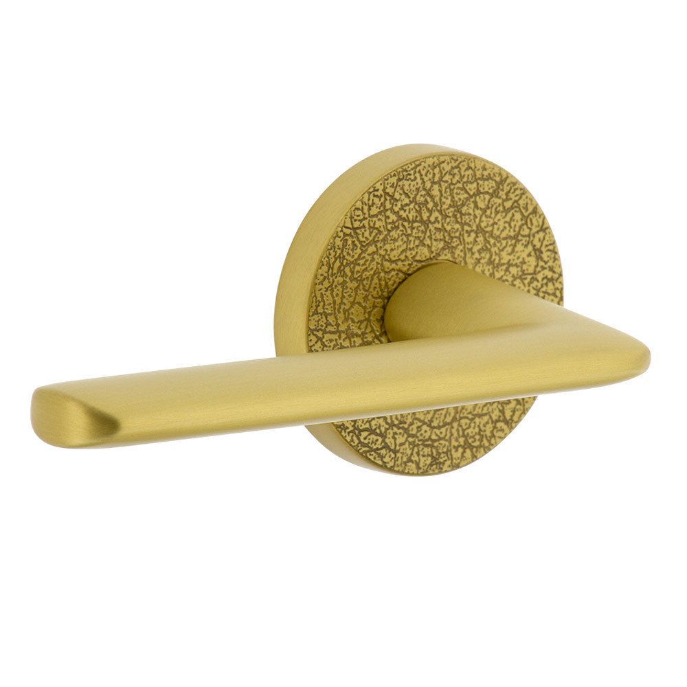 Complete Privacy Set - Circolo Leather Rosette with Left Handed Brezza Lever in Satin Brass