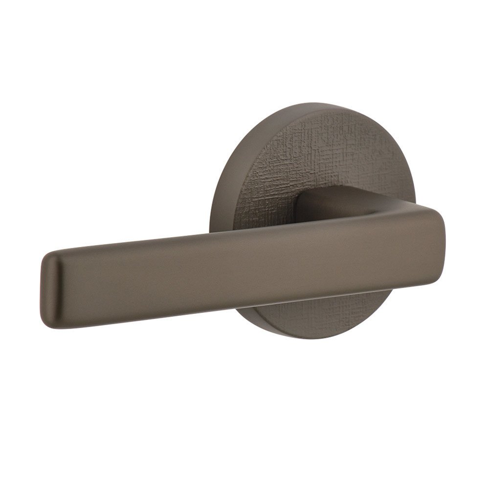 Complete Privacy Set - Circolo Linen Rosette with Left Handed Lusso Lever in Titanium Gray