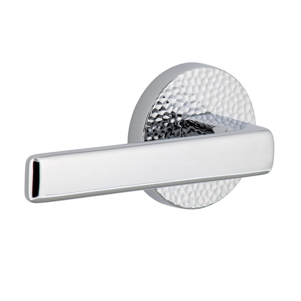 Complete Privacy Set - Circolo Hammered Rosette with Left Handed Lusso Lever in Bright Chrome