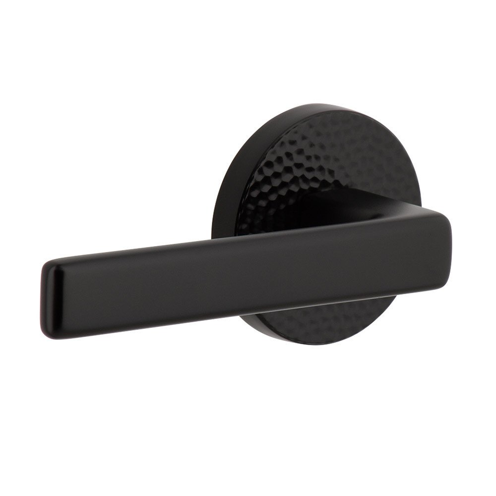 Complete Privacy Set - Circolo Hammered Rosette with Left Handed Lusso Lever in Satin Black