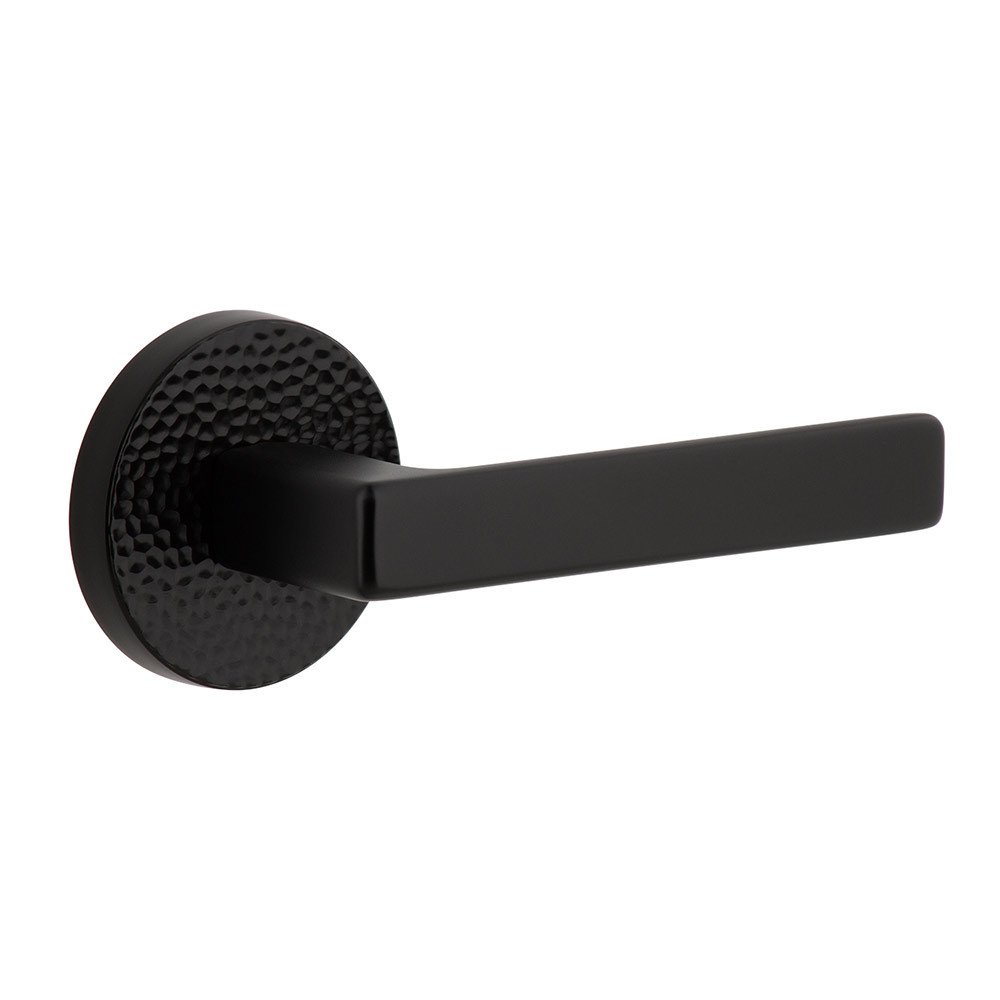 Complete Privacy Set - Circolo Hammered Rosette with Right Handed Lusso Lever in Satin Black