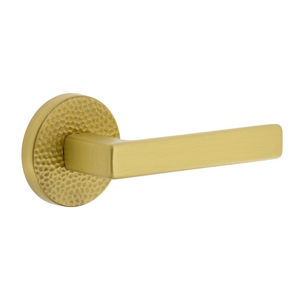 Complete Privacy Set - Circolo Hammered Rosette with Right Handed Lusso Lever in Satin Brass