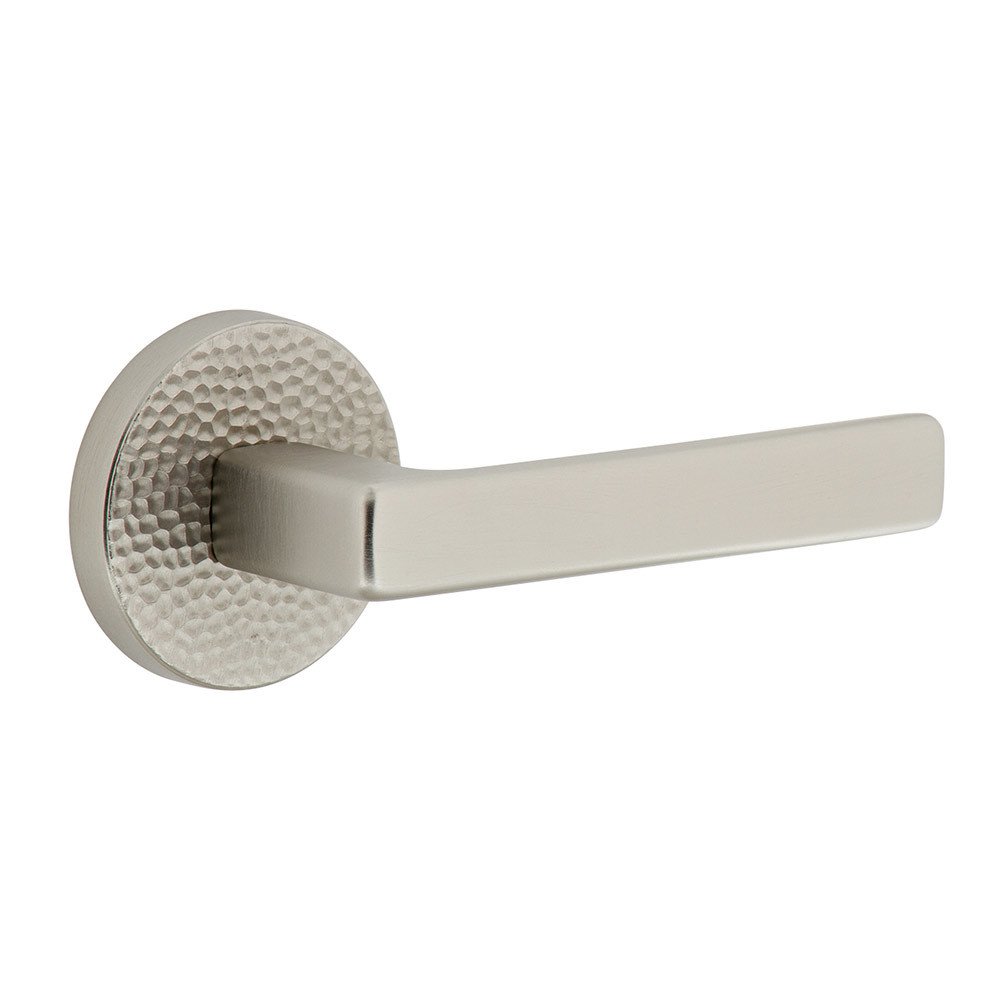 Complete Privacy Set - Circolo Hammered Rosette with Right Handed Lusso Lever in Satin Nickel