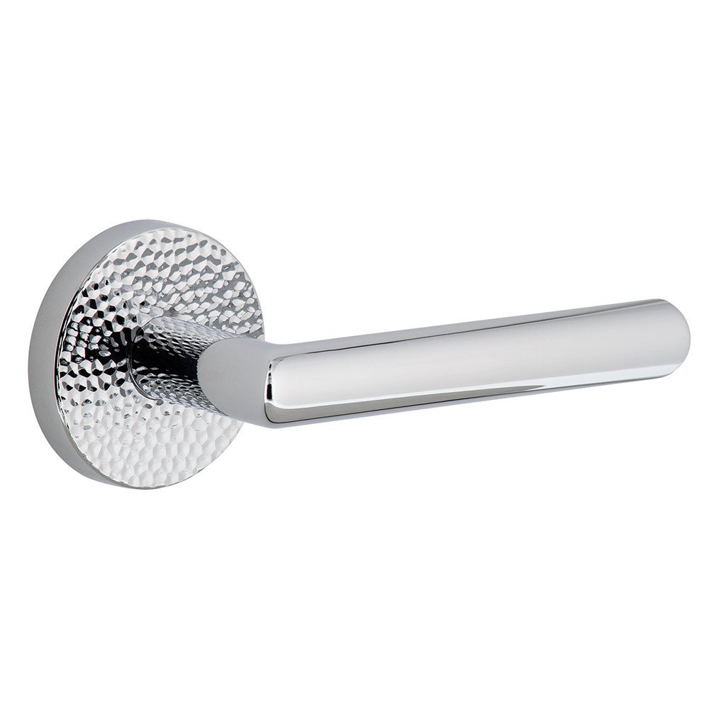 Complete Privacy Set - Circolo Hammered Rosette with Right Handed Moderno Lever in Bright Chrome