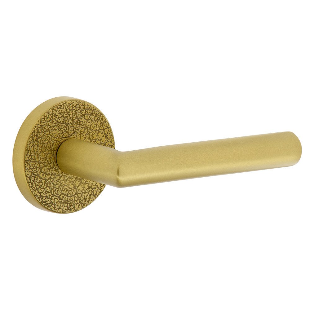 Complete Privacy Set - Circolo Leather Rosette with Right Handed Moderno Lever in Satin Brass