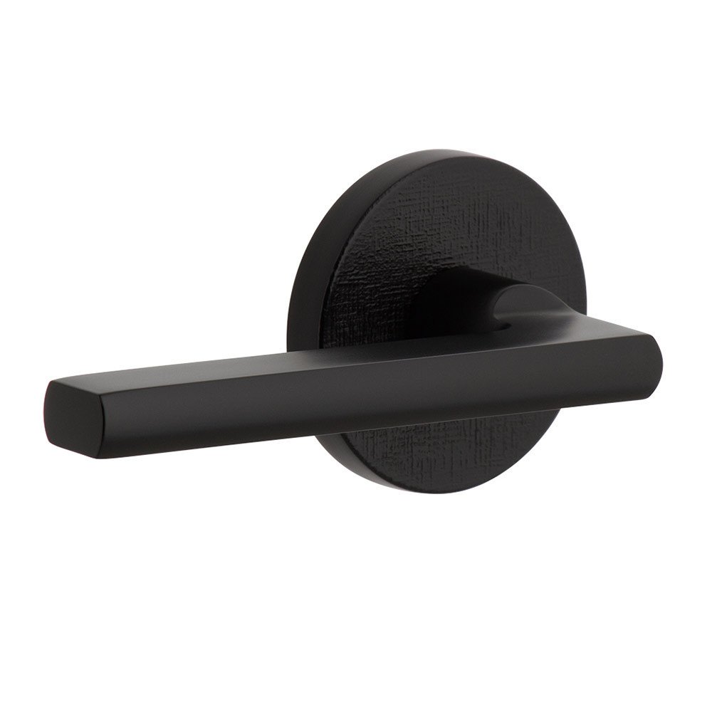 Complete Privacy Set - Circolo Linen Rosette with Left Handed Milano Lever in Satin Black