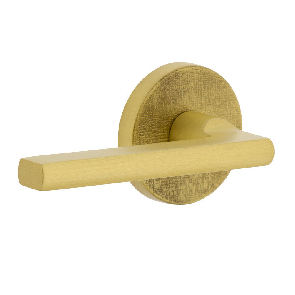 Complete Privacy Set - Circolo Linen Rosette with Left Handed Milano Lever in Satin Brass