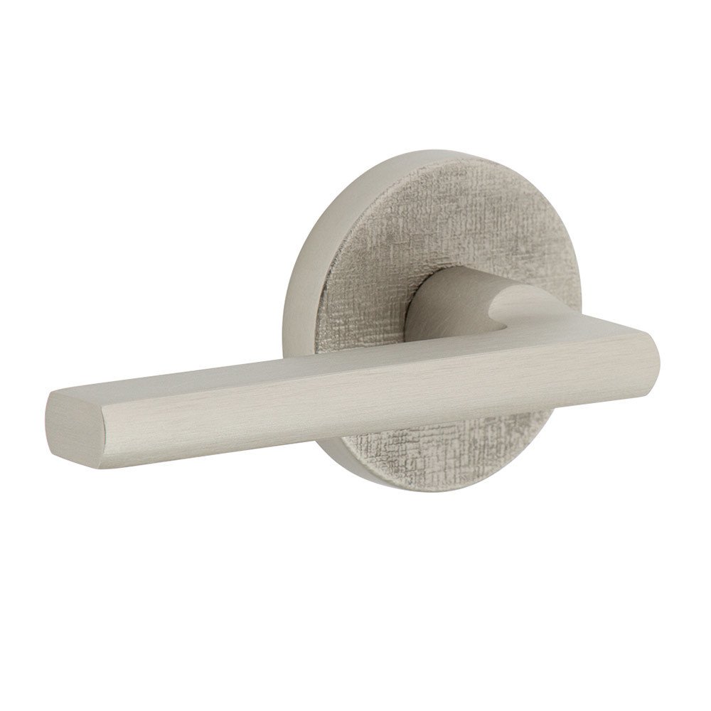 Complete Privacy Set - Circolo Linen Rosette with Left Handed Milano Lever in Satin Nickel