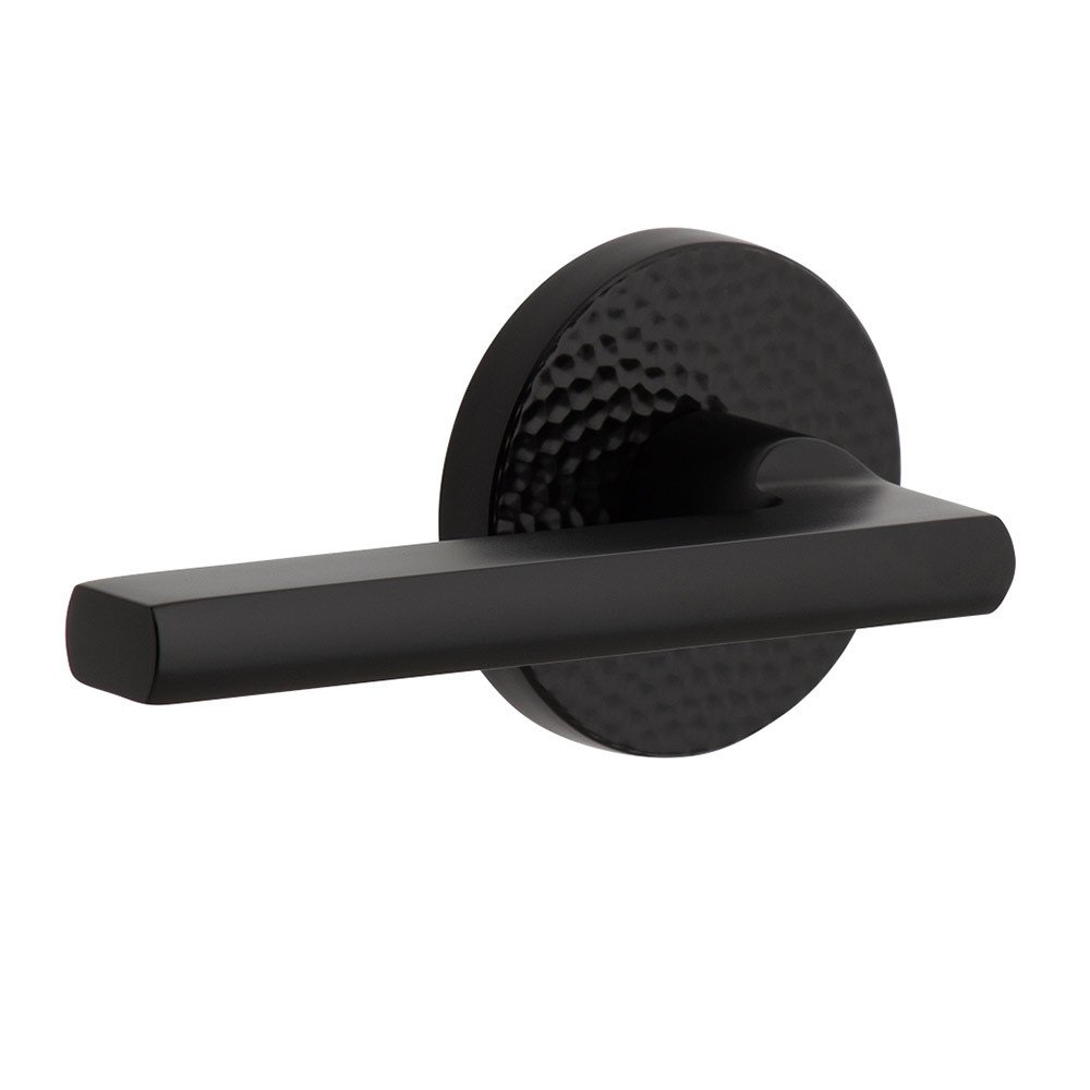 Complete Privacy Set - Circolo Hammered Rosette with Left Handed Milano Lever in Satin Black