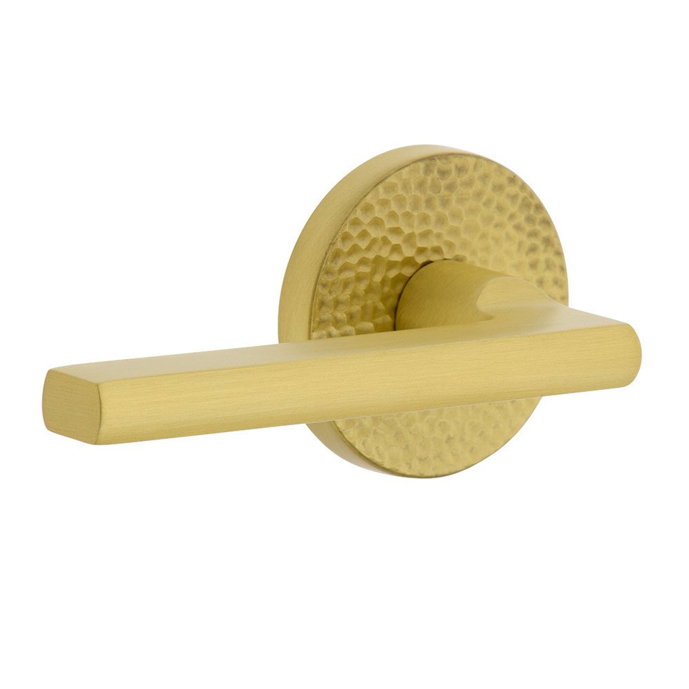 Complete Privacy Set - Circolo Hammered Rosette with Left Handed Milano Lever in Satin Brass