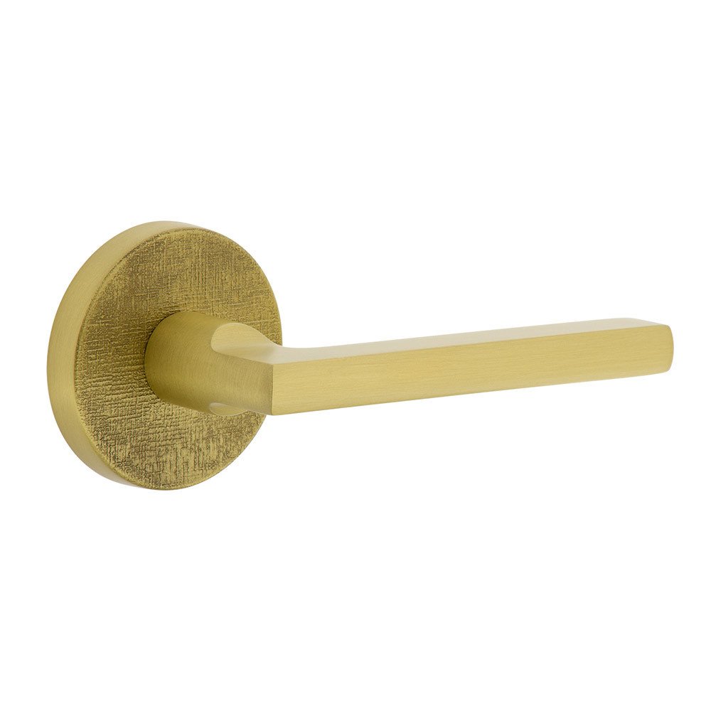 Complete Privacy Set - Circolo Linen Rosette with Right Handed Milano Lever in Satin Brass