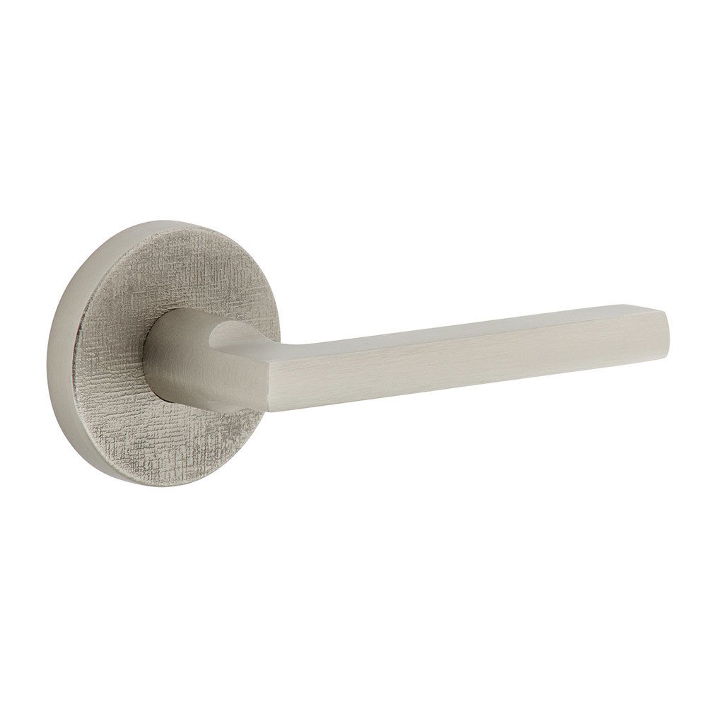 Complete Privacy Set - Circolo Linen Rosette with Right Handed Milano Lever in Satin Nickel