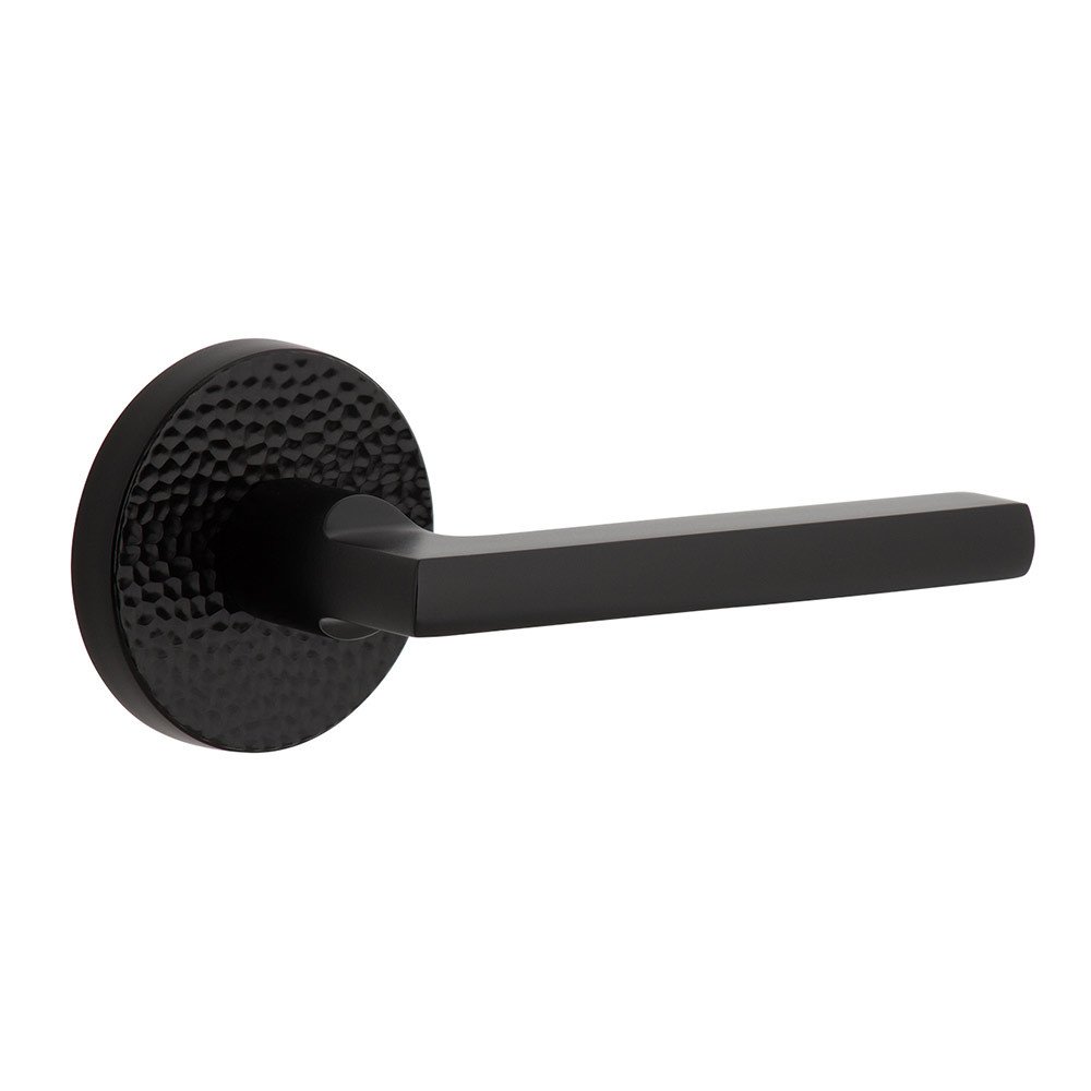 Complete Privacy Set - Circolo Hammered Rosette with Right Handed Milano Lever in Satin Black