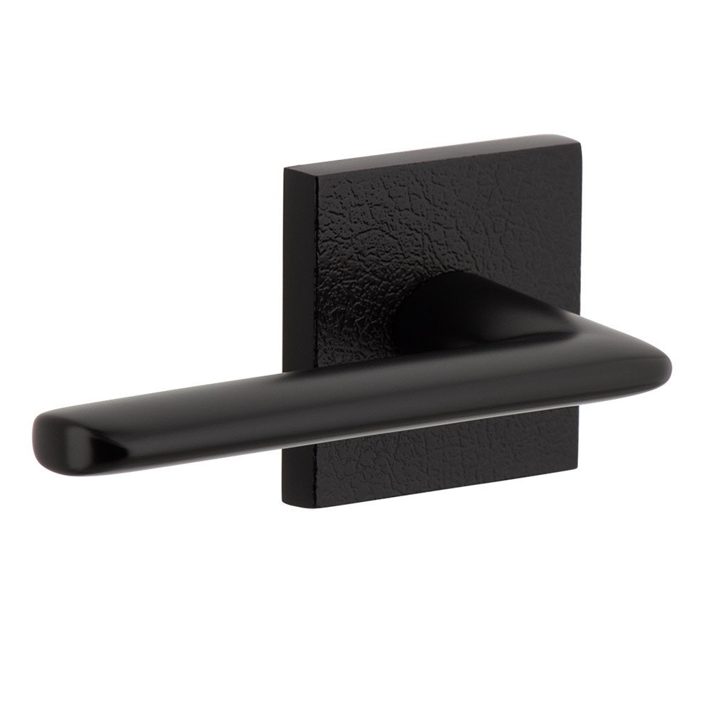 Complete Privacy Set - Quadrato Leather Rosette with Left Handed Brezza Lever in Satin Black