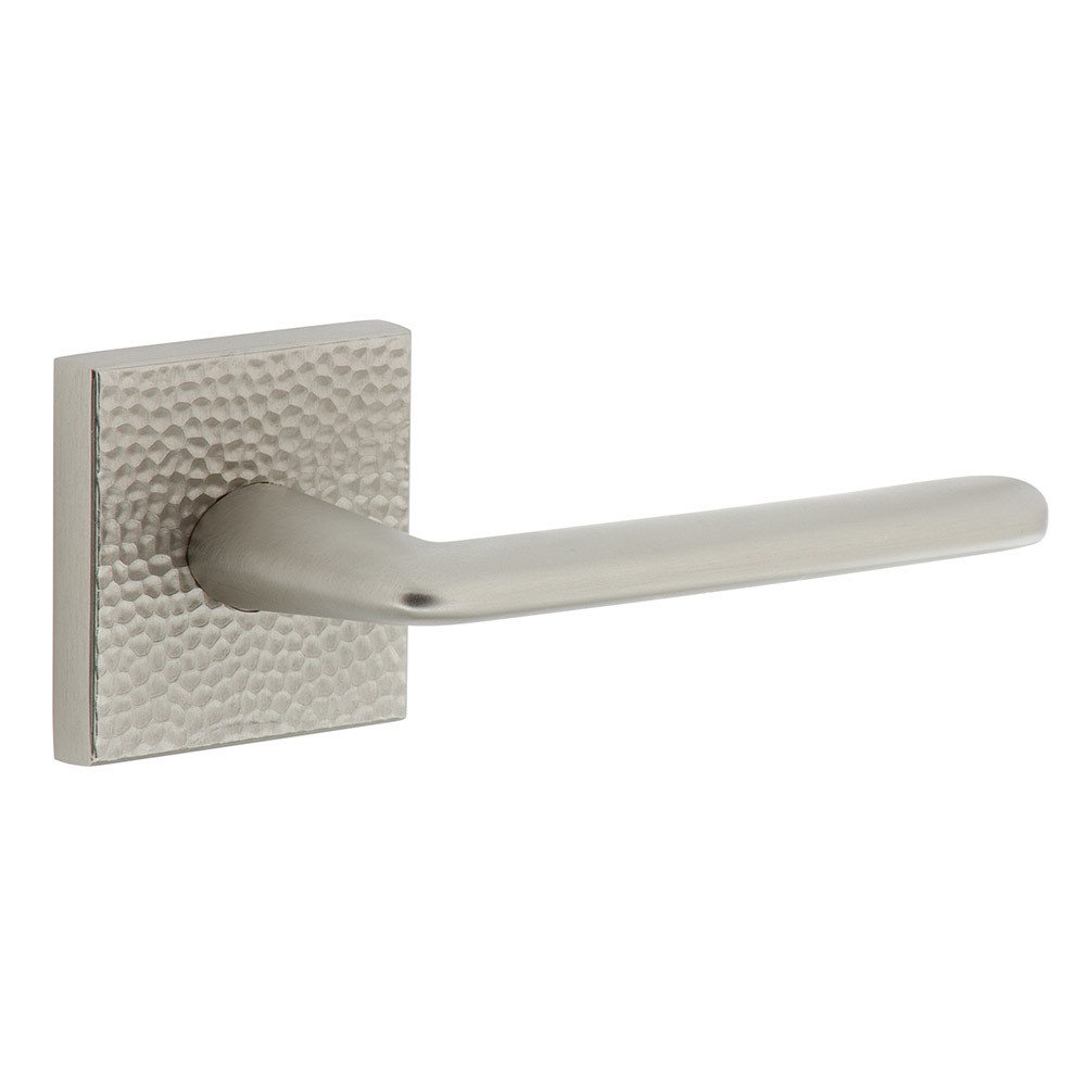 Complete Privacy Set - Quadrato Hammered Rosette with Right Handed Brezza Lever in Satin Nickel