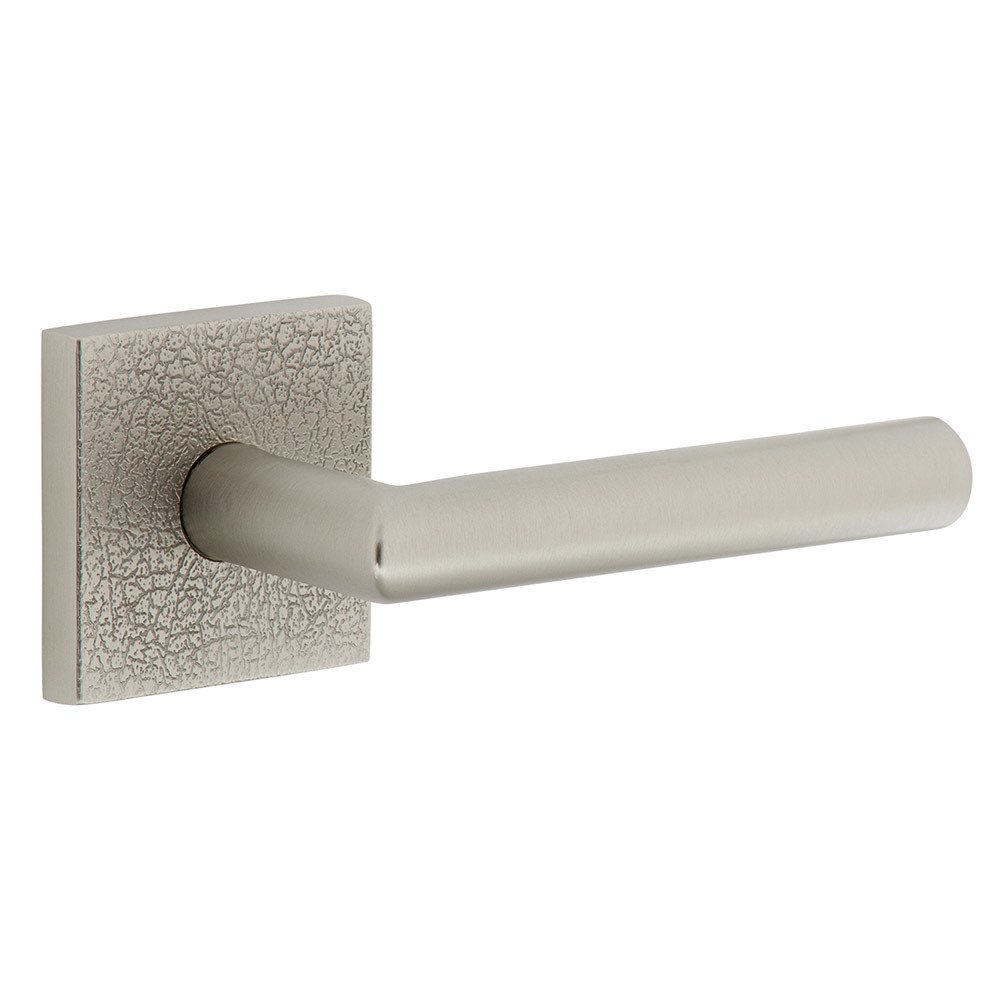 Complete Privacy Set - Quadrato Leather Rosette with Right Handed Moderno Lever in Satin Nickel
