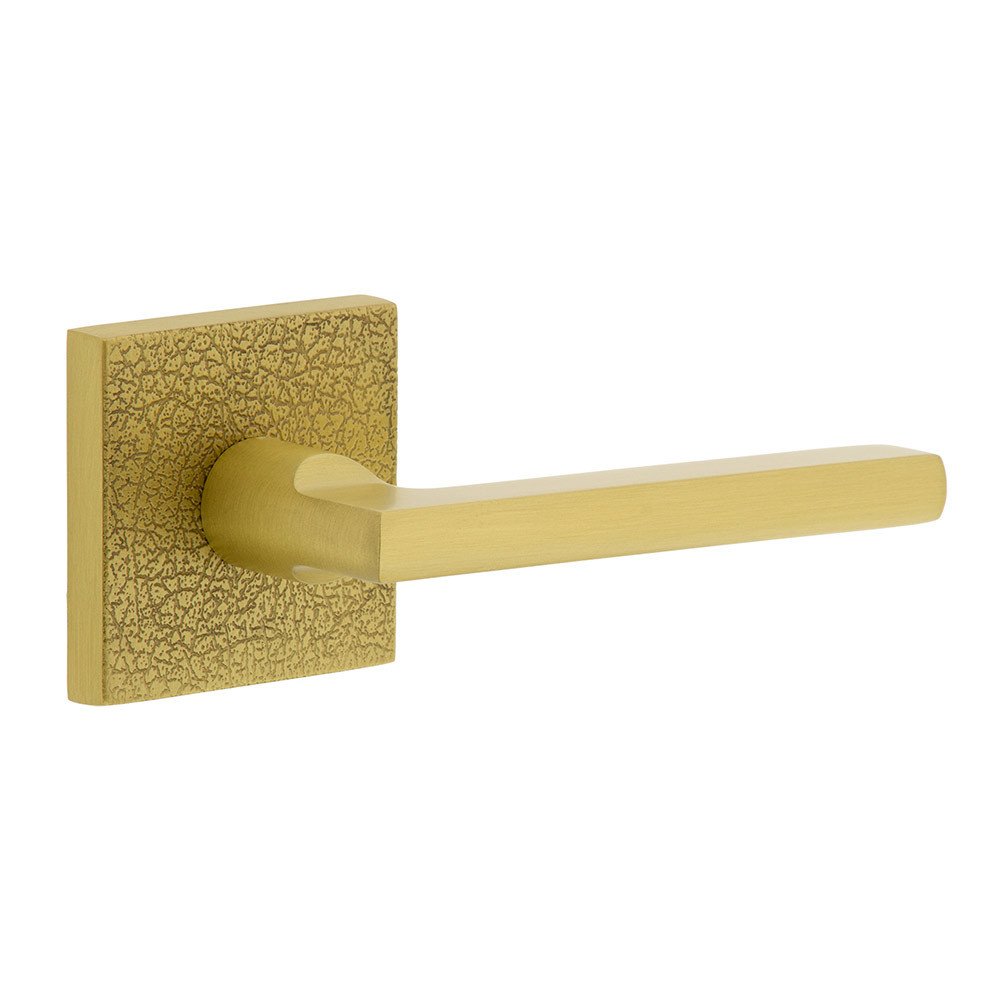 Complete Privacy Set - Quadrato Leather Rosette with Right Handed Milano Lever in Satin Brass