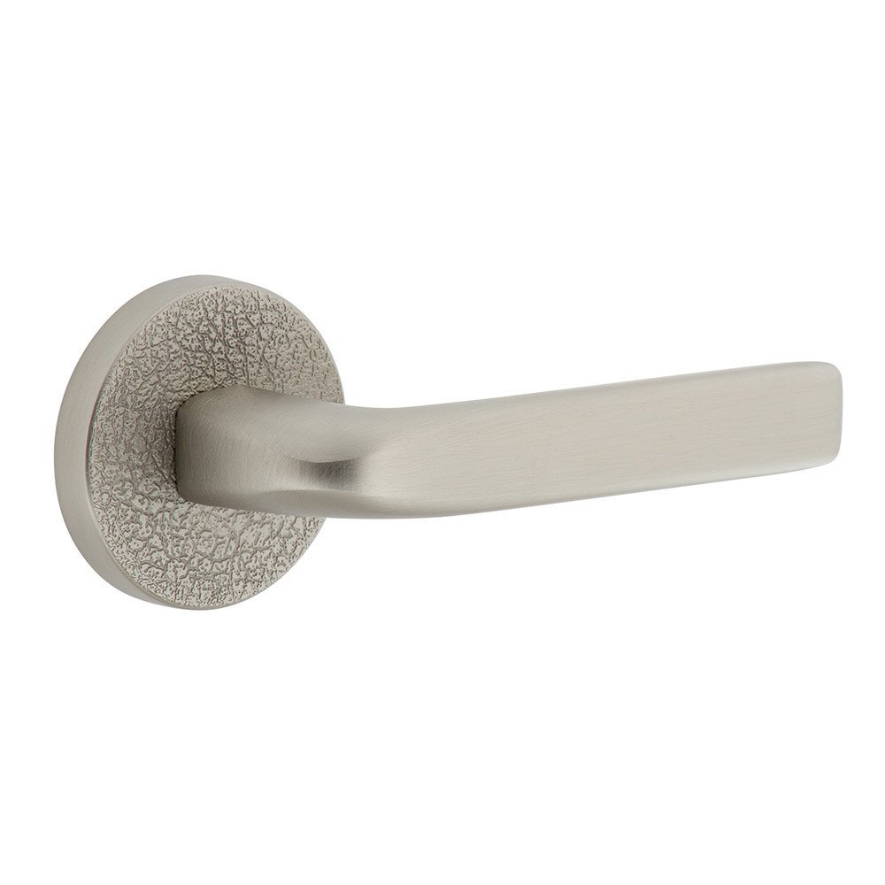 Complete Privacy Set - Circolo Leather Rosette with Right Handed Bella Lever  in Satin Nickel